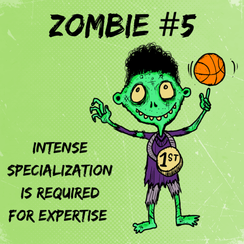 A zombie wearing a first-place medal, spinning a ball on its finger.